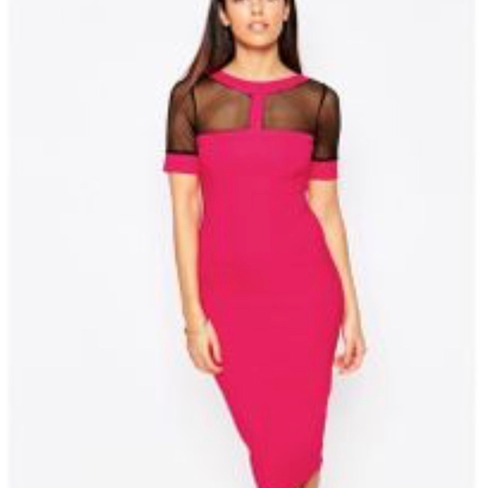 Vesper/ASOS sexy pencil dress w/ mesh neck insert